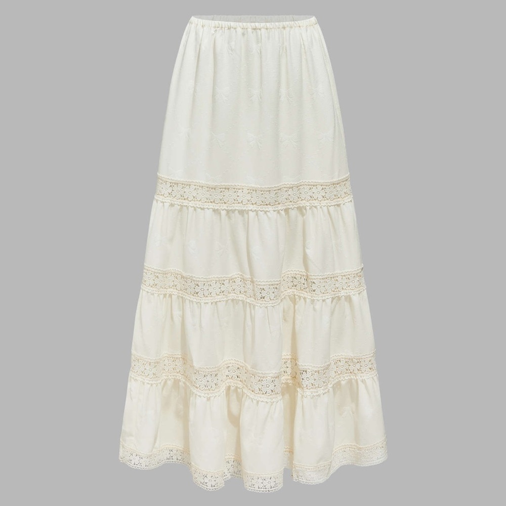Cider Cream Tiered Maxi Skirt with Lace Insets - Picture 2 of 2